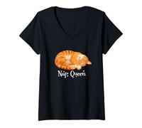Femme Funny Womens Sleep Nap Queen Orange Tabby Cat Vibes Lover T-Shirt avec Col en V