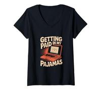 Femme Funny Working from Home Memes Getting Paid in My Pyjamas T-Shirt avec Col en V