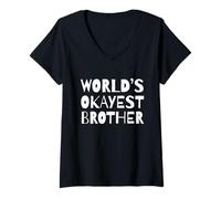 Femme Funny World's Okayest Brother Sarcastic Humor Sibling T-Shirt avec Col en V