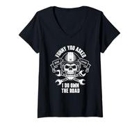 Femme Funny You Asked, I Do Own The Road Moto Skull Design T-Shirt avec Col en V