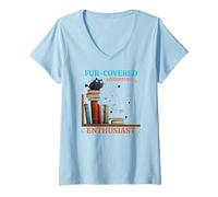 Femme Fur Covered Literature Enthusiast T-Shirt avec Col en V