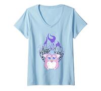Femme Furby Love Cool Leopard-Style Heart on Fire Portrait T-Shirt avec Col en V