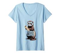 Femme Furet Chaos Human Cleanup Mischief Plan Humour T-Shirt avec Col en V