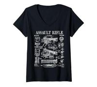 Femme Fusil d'assaut vintage pistolet militaire arme à feu brevet T-Shirt avec Col en V