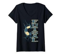 Femme Futsal Football en Salle Mur Fissuré T-Shirt avec Col en V