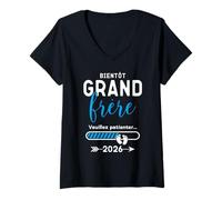 Femme Futur Grand Frère 2026, Bientôt Grand Frère 2026 T-Shirt avec Col en V