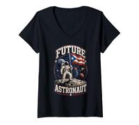 Femme Future Astronaute Portoricain Explorateur Spatial Grunge T-Shirt avec Col en V