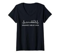 Femme Future Grande Sœur 2026 Battement de Cœur Annonce Grossesse T-Shirt avec Col en V