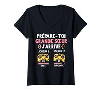 Femme Future Grande Sœur 2027 Prépare-Toi Grande Sœur J'arrive T-Shirt avec Col en V
