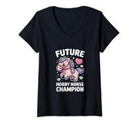 Femme Future Hobby Horse Champion, Joli Poney Kawaii T-Shirt avec Col en V