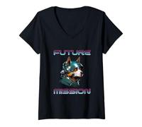 Femme Future Mission Cyber Dog T-Shirt avec Col en V