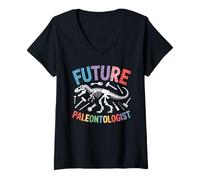 Femme Future Paléontologist Dino Squelette Fossiles T-Shirt avec Col en V