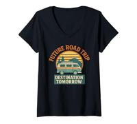 Femme Future Road Trip Destination Demain T-Shirt avec Col en V