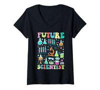 Femme Future Scientist Coloré Chimie Physique Amoureux des Sciences T-Shirt avec Col en V