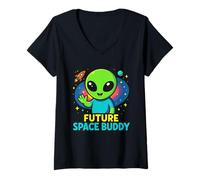 Femme Future Space Buddy Alien Area 51 T-Shirt avec Col en V