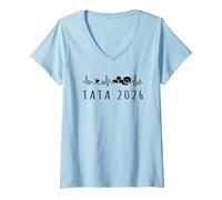 Femme Future Tata 2026 Battement de Cœur Annonce Grossesse T-Shirt avec Col en V
