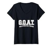 Femme G.O.A.T God Over All Things Christian Faith Citation T-Shirt avec Col en V