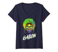 Femme Gabon T-Shirt avec Col en V, Bleu Marine, XL