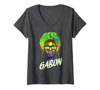 Femme Gabon T-Shirt avec Col en V, Chiné Foncé, L