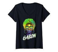 Femme Gabon T-Shirt avec Col en V, Noir, XL