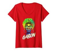 Femme Gabon T-Shirt avec Col en V, Rouge, XL