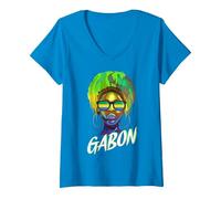 Femme Gabon T-Shirt avec Col en V, Saphir, XL