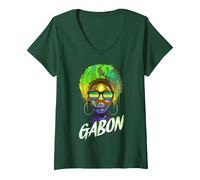 Femme Gabon T-Shirt avec Col en V, Vert Forêt, XXL