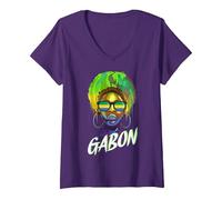 Femme Gabon T-Shirt avec Col en V, Violet, L