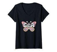 Femme Gaia Butterfly - Word Art personnalisé avec nom Mignon T-Shirt avec Col en V