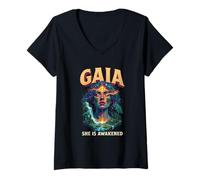 Femme Gaia Déesse Grecque Mère Terre Nature Lover Witchy Pagan T-Shirt avec Col en V