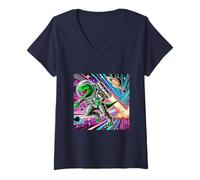 Femme Galactic Dino Explorer a Pris d'assaut à Travers Le Cosmos T-Shirt avec Col en V