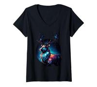 Femme Galaxie Cerf Ciel étoilé Magie T-Shirt avec Col en V