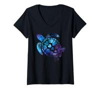 Femme Galaxie Mer Tortue Nébuleuse Espace Tortues Mignonnes T-Shirt avec Col en V
