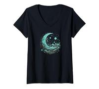 Femme Galaxy Night Sky Moon Lunar Stars Love T-Shirt avec Col en V