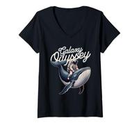 Femme Galaxy Odyssey Astronaut Riding Cosmic Whale Art T-Shirt avec Col en V