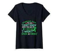 Femme Gallbladder Ruban de Sensibilisation au Cancer Vert T-Shirt avec Col en V