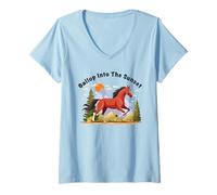 Femme Gallop Into The Sunset Illustration de Cheval de Style bohème T-Shirt avec Col en V