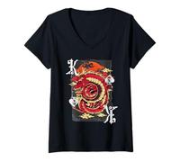 Femme Gambling Dragon King Spades :-: Funny Poker Player Design T-Shirt avec Col en V