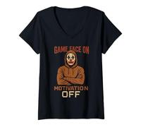 Femme Game Face on Motivation Off, génération X des années 70 et 80 T-Shirt avec Col en V
