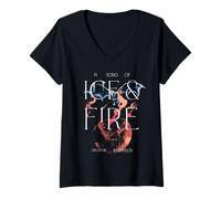 Femme Game of Thrones Ice and Fire Drogon Versus Ice Dragon T-Shirt avec Col en V