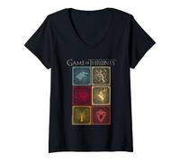 Femme Game of Thrones Stacked House Sigils T-Shirt avec Col en V