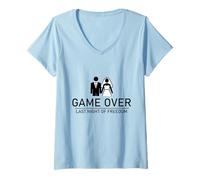 Femme Game Over Last Night of Freedom, Enterrement de Vie de garçon T-Shirt avec Col en V