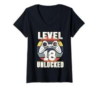 Femme Gamer Boy Level 18 Unlocked Video Game 18th Birthday Boys T-Shirt avec Col en V