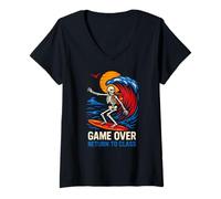 Femme Gamer Game Over Return to Class Retro Boys First Day T-Shirt avec Col en V