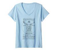Femme Gamer Gaming Vitruvian Man Leonardo Da Vinci Jeu Vintage T-Shirt avec Col en V