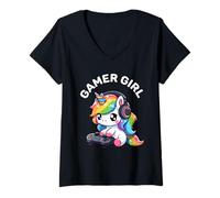 Femme Gamer Girl Unicorn Gaming Joli jeu vidéo pour femmes et filles T-Shirt avec Col en V