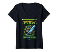 Femme Gamer Main Quest 4e année quatrième année Rentrée Scolaire T-Shirt avec Col en V