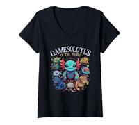 Femme Gamesolotl of The World Diverse Gamer Axolotl T-Shirt avec Col en V