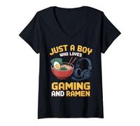 Femme Gaming : Juste Un garçon Qui Aime Les Jeux et Les Ramen, Un Joueur drôle T-Shirt avec Col en V