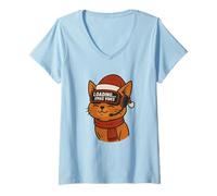 Femme Gaming Santa Loading Xmas Vibes - Chat Noël Gamer Amusant T-Shirt avec Col en V